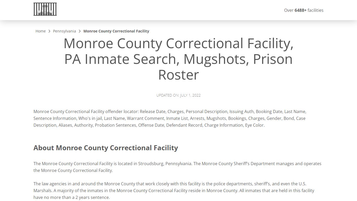 Monroe County Correctional Facility, PA Inmate Search, Mugshots, Prison ...